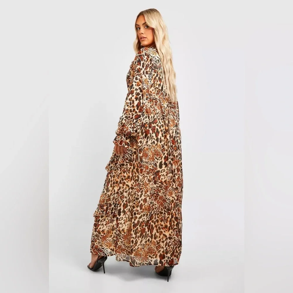 New  ANIMAL FRILL PLUNGE RUFFLE MAXI‎ DRESS - Picture 4 of 6